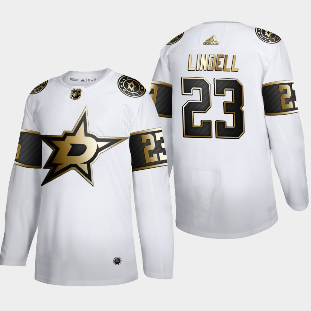 Dallas Stars #23 Esa Lindell Men Adidas White Golden Edition Limited Stitched NHL Jersey->dallas stars->NHL Jersey